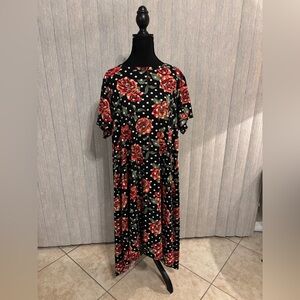 3XL LuLaRoe Carly Hi Low Dress Black Polka Dot Floral